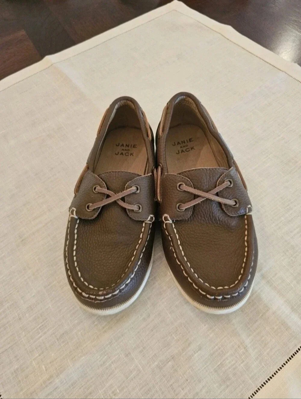 Janie and Jack Brown Leather Boat Shoes Sz 13